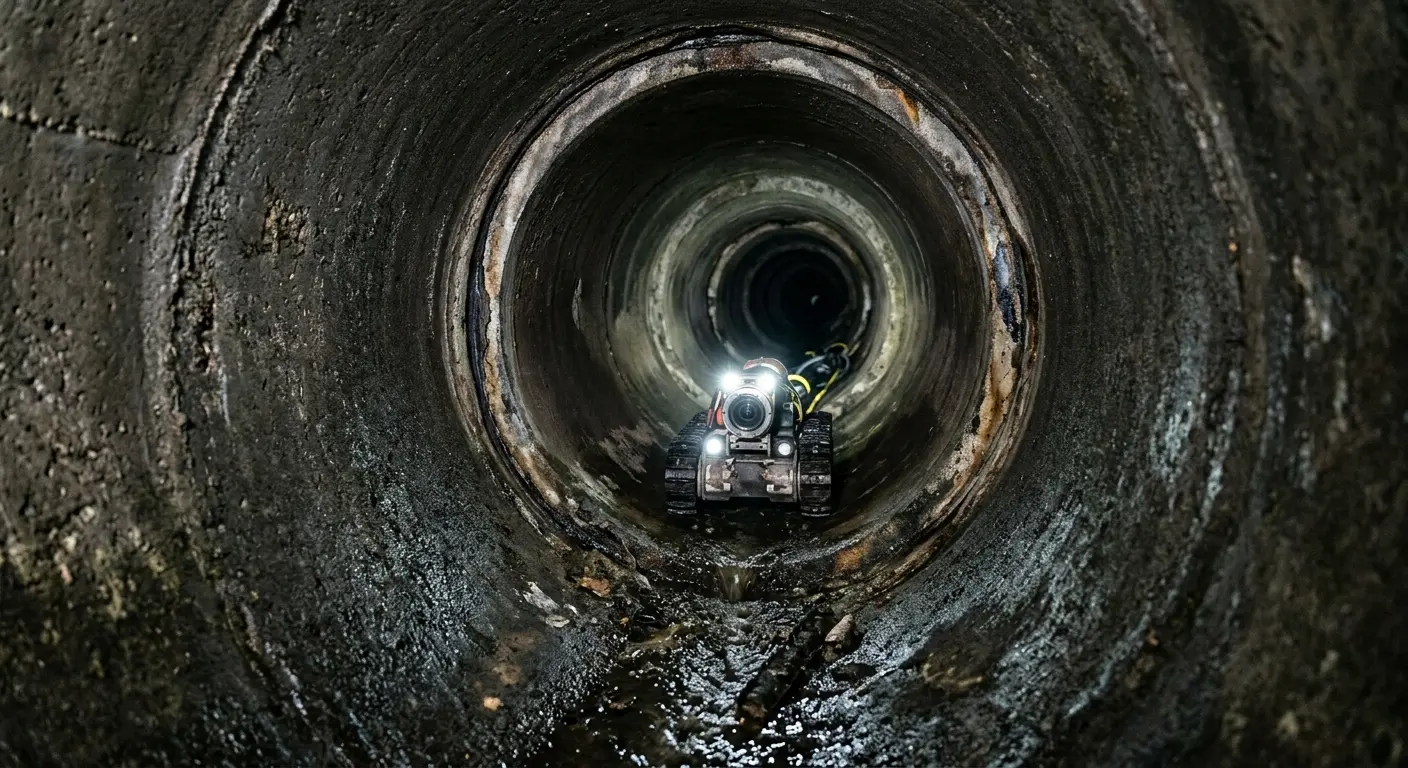 Robotic sewer camera inspecting pipe interior for Sewer Line Cleaning in Hornsby Bend